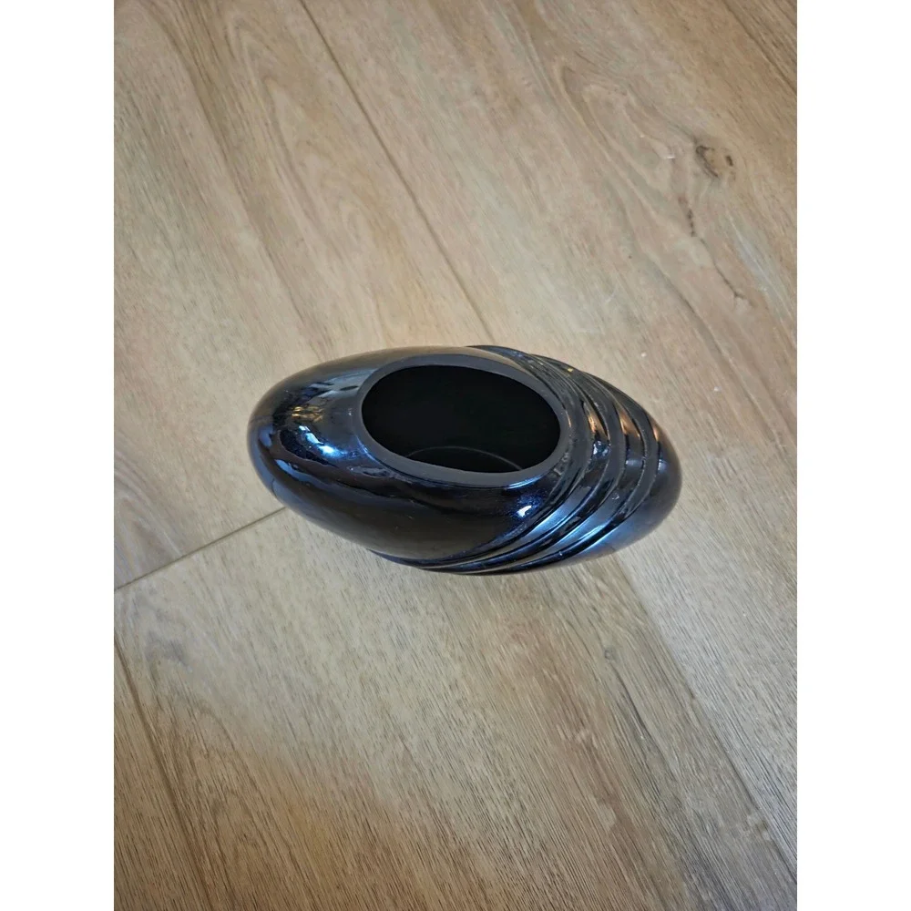 Two's Company 1983 Black Handblown Glass Vase Ribbed Art Deco 4